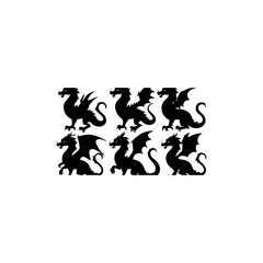 Set of black silhouettes of dragons 
