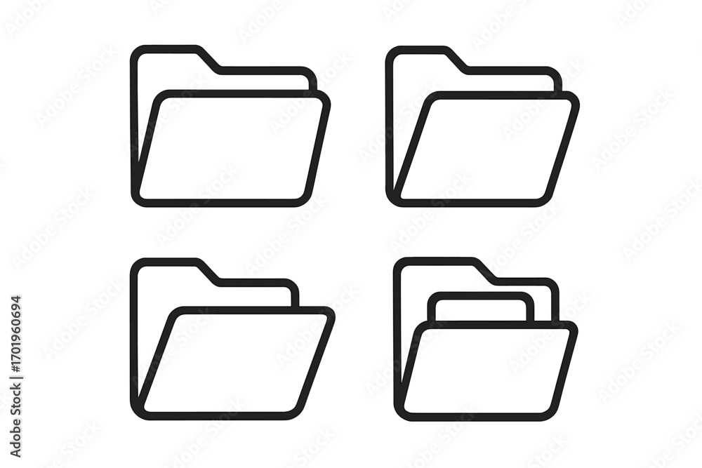 Poster folder icon set for data storage and file organization. vector line art illustration for business do