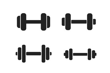 Dumbbell icon set. Minimalist black silhouette for fitness and gym. Vector illustration. Weightlifting equipment for workout, strength training, exercise, and bodybuilding.
