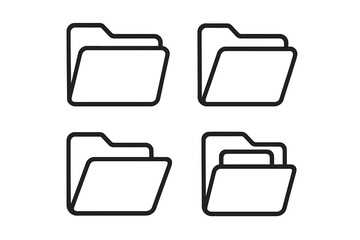 Folder icon set for data storage and file organization. Vector line art illustration for business documents, office archives, and digital directory management. Minimalist design.