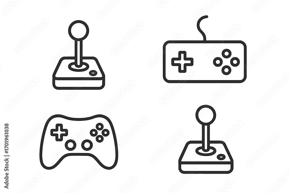 Fototapete minimalistic line icons pack of joysticks and game controllers. editable stroke vector set for app d