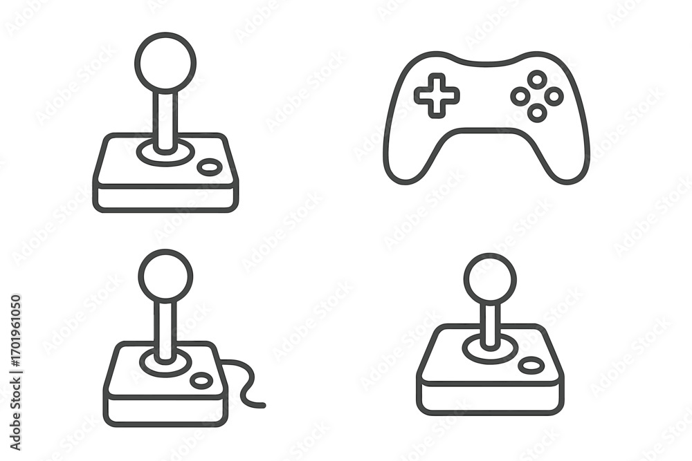 Aufkleber set of minimalistic line icons of joystick and game controller, editable stroke vector pictograms fo