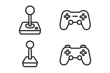 Pack of minimalist line icons of joystick and game controller, editable stroke vector set, linear gaming symbols for app design, UI, banners, posts, cartoon style illustration