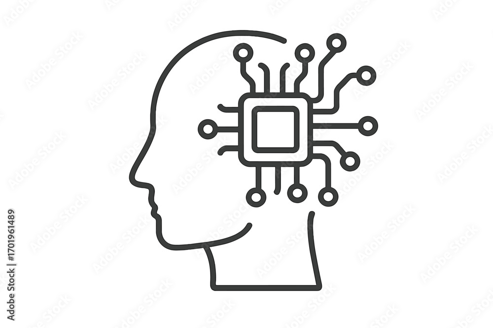 Poster minimalistic linear set of artificial intelligence icons, editable stroke vector pictograms for card