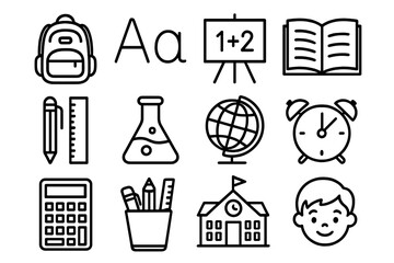 Real estate line icon set vector, cartoon style illustration with transparent background, ordered collection of property, home, building, house, apartment, urban, architecture symbols