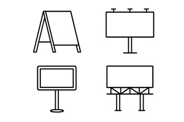 Sandwich panel signboard, billboard, and roadside advertising icon bundle with editable stroke, minimalistic linear design for branding, marketing, banners, and app UI