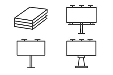 Sandwich panel and billboard signboard line icon bundle, editable stroke, minimalistic linear pictogram set for design, advertising, marketing, apps, websites, banners, posts, vector cartoon style