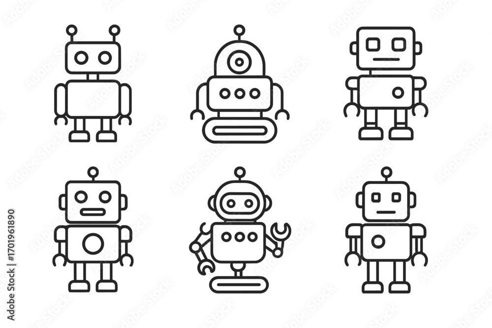 Aufkleber robot outline web line icons collection with editable stroke, minimalistic linear pictogram designs 