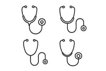 Set of thin stethoscope icons, editable stroke vector illustration for medical websites, books, cards, apps, healthcare tools, ordered cartoon style transparent background