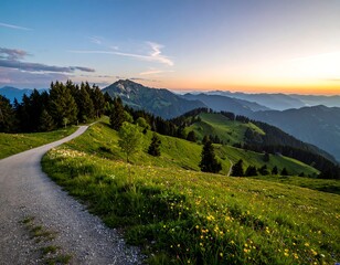 Scenic mountain vista at sunset