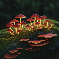 Glowing Fungi: A 3D Render of Enchanting Mushrooms