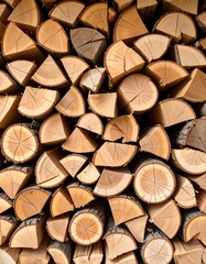 Stacked firewood. Close-up view