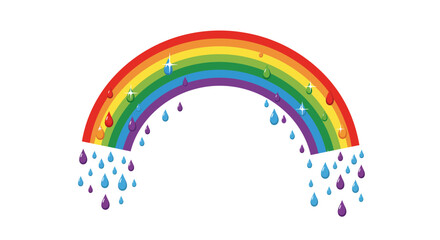 Obraz premium Colorful Rainbow with Raindrops Illustration Weather Concept.