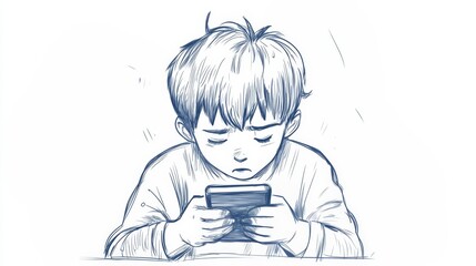 Angry boy holding smartphone suffering from digital addiction