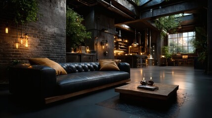 Fototapeta premium Modern Minimalist Living Room Interior Design with Cozy Sofa and Wooden Furniture