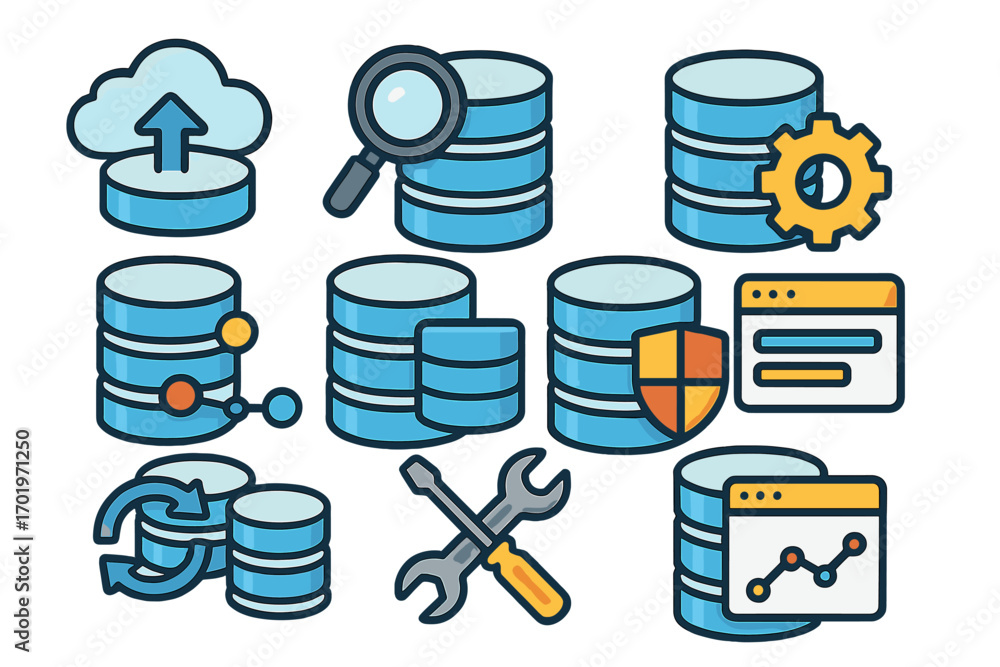Fototapete big data & database icon collection. vector set for data management concepts, cloud server technolog