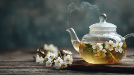 Aromatic Spring Tea: Glass Teapot with Blossoms
