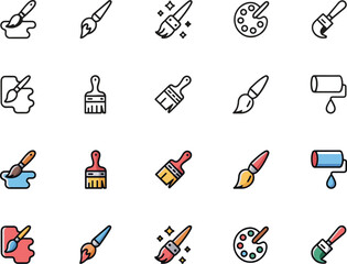 Paintbrush icons set. painting, creativity, brush, paint, set, tool icons. vector illustration