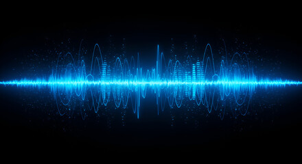 Abstract Blue Sound Wave Visualization on Black Background for Technology Concepts