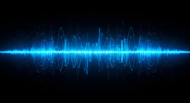 Abstract Blue Sound Wave Visualization on Black Background for Technology Concepts