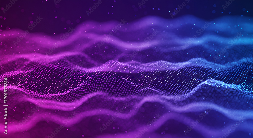 Poster abstract digital wave with flowing particles and dynamic gradient colors