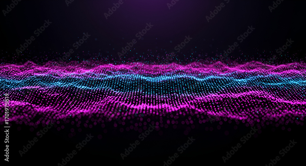 Poster abstract digital wave with flowing particles in a dark vibrant background