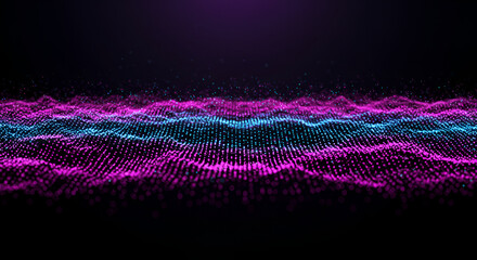 Abstract digital wave with flowing particles in a dark vibrant background