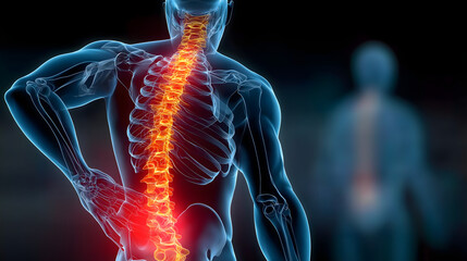 Human spine anatomy with pain highlighted in red color AI Generated