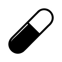 Black and White Icon of a Capsule Pill Isolated on White Background