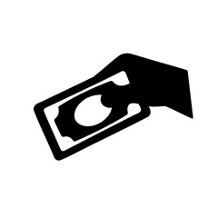 Black and white icon of a hand holding a dollar bill