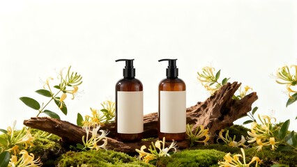 Natural Skincare Pump Bottles with Honeysuckle and Moss, Ideal for Organic Beauty Enthusiasts
​