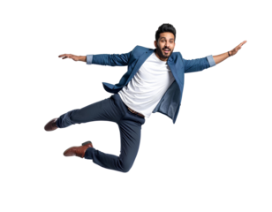 Man floating in mid-air, isolated on a transparent background, PNG