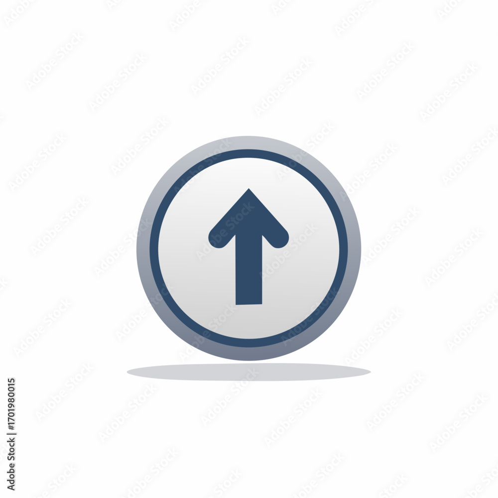 Poster modern up arrow icon in a circular gradient button for user interface design and upload