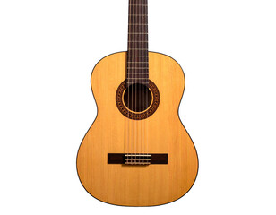 Obraz premium Full Classical Guitar Front View, Light Brown Wood with Dark Accents, Isolated on Transparent Background