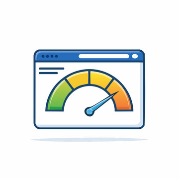 Website Performance Dashboard With Speedometer Gauge Indicating Moderate Speed Cartoon Style
