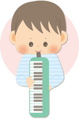 鍵盤ハーモニカを演奏する男の子