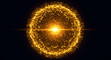 Abstract Gold Energy Sphere with Particle Trails and Glowing Lens Flare