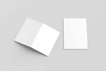 Bi-fold brochure mockup displayed on a plain, light gray surface