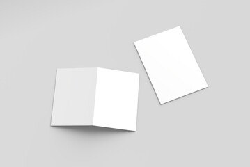 Bi-fold brochure mockup displayed on a plain, light gray surface