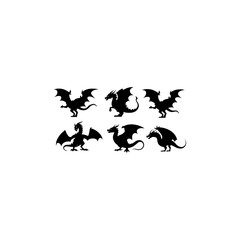 Naklejka premium Set of dragon silhouette 