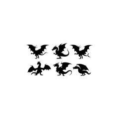 Naklejka premium Set of dragon silhouette 