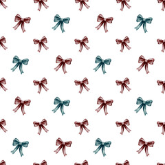 Watercolor bow pattern for textile and wrapping paper design in seamless style
