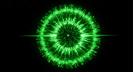 Abstract Green Energy Explosion with Light Ray in Dark Background Render