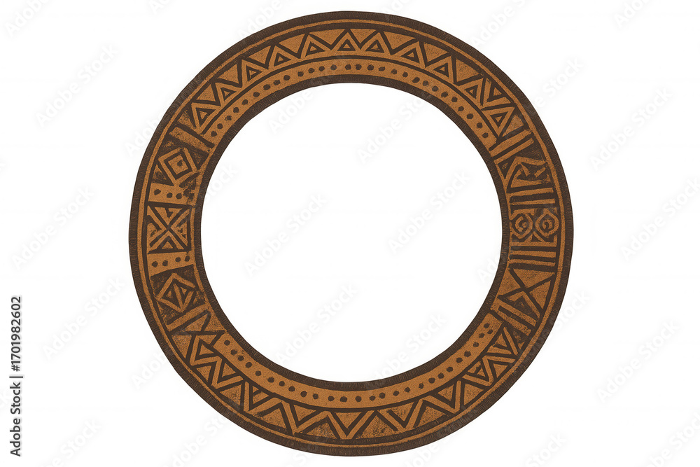 Poster circular frame with ethnic decorations, isolated on transparent background, perfect for adding a tou