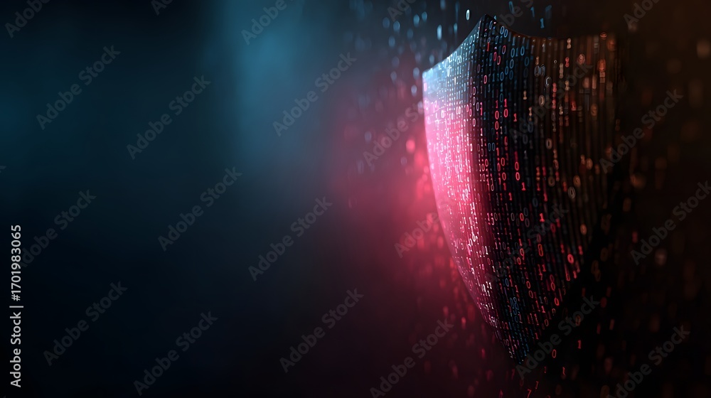 Poster cybersecurity shield digital shield symbolizing cybersecurity with data streams and vibrant lighting