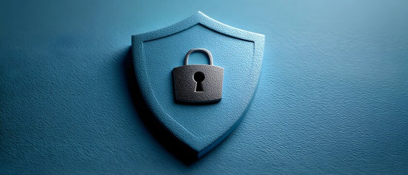 Cybersecurity Shield Shield design with a padlock symbolizing security and protection on a textured background.