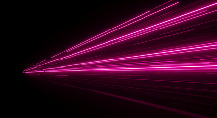 Abstract pink neon light trails on a black background creating futuristic effect