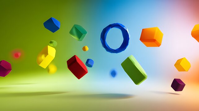 Abstract business optimization concept featuring floating geometric shapes on a smooth gradient background.