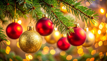 Obraz premium cluster of glowing christmas tree baubles