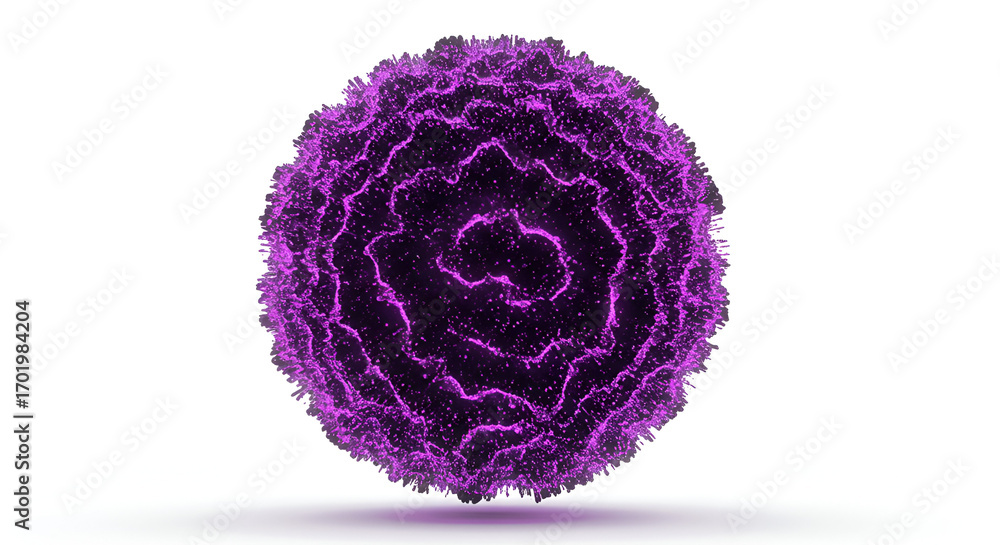 Poster abstract purple glowing sphere with intricate patterns on white background